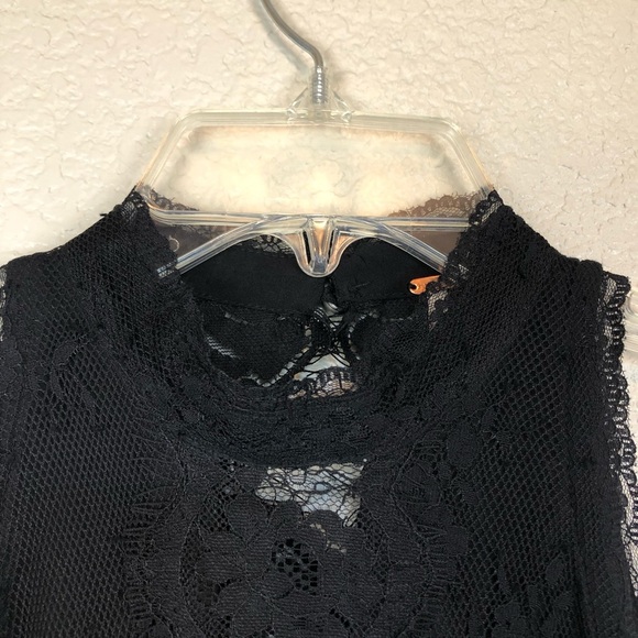 Free People Black Lace Verushka High Neck Button Down Back  Sleeves Mini Dress 6 - Picture 5 of 14